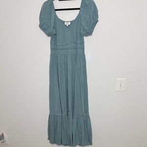 Bohme Elegant Blue Puff Sleeve lined maxi Dress size medium